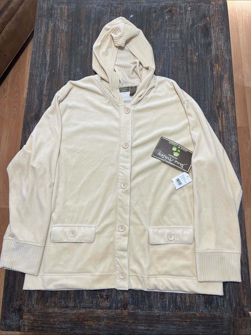 NWT Jane Ashley Cream Hooded Button Cardigan